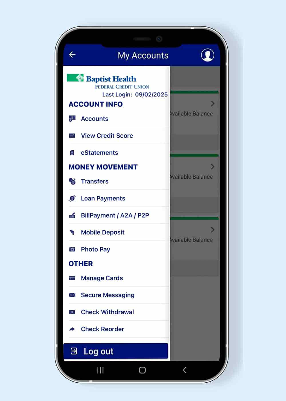 View of mobile app on a phone.