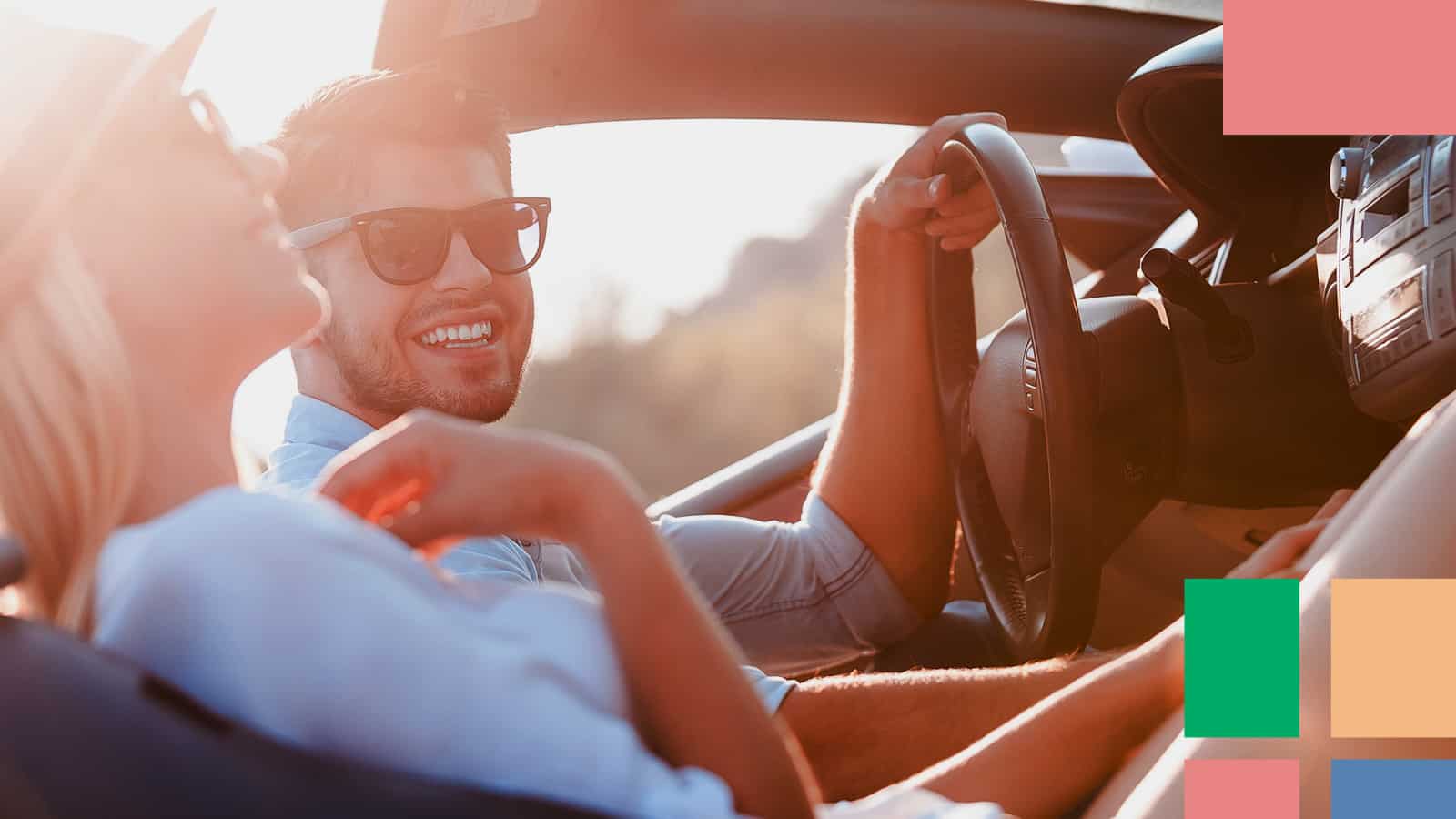 Young couple in car.